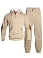 Men's khaki 2-piece tracksuit set with textured diamond quilting and drawstring hoodie - XL / Khaki