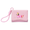 Pink fabric mini wallet with cute dachshund embroidery and matching woven lanyard strap - Pink