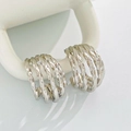 Silver multi-layered twisted hoop earrings with a modern C-shaped chunky design for women - Silver Tone Multilayer Twisted Style (3974)