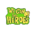 Broche en émail avec citation We Can Be Heroes verte et motifs de ballons 3D jaunes - We Can Be Heroes Ballon Vert