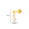 Titanium labret stud with a gold finish and a sparkling four-prong round zircon crystal - Round Dangle Style (589-6# Gold)