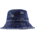 Cappello da pescatore in denim blu scuro con strappi e bordi sfrangiati in stile urban - M (56-58cm) / Blu Scuro Distressed