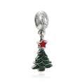 Christmas tree charm with red star and green enamel, engraved with Fashion on silver band - Style 11-Classic Lettered Christmas Tree