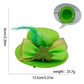 Green St. Patrick's Day mini hat hair clip with glitter shamrock and feather accents - Shamrock Feather Hat Clip