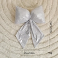 Silver-grey velvet Christmas bow decoration, large 42cm x 25cm festive tree hanging ornament - 28cm / Silver Metallic Bow