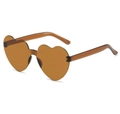 Close-up of heart-shaped rimless sunglasses with amber translucent lenses and tinted temples - Dark Brown