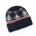 Berretto invernale in maglia blu scuro con motivi Fair Isle bianchi e bordo a costine - Berretto Blu Navy