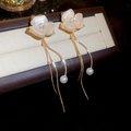 Boucles d'oreilles fleuries avec pétales irisés et pampilles dorées sur coffret bijoux - Aiguille Argentée N° 10 - Or - Fleur
