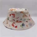 Detail of forest animal print on beige cotton bucket hat featuring fox and deer motifs - M (56-58cm) / Beige Base Forest Animal Print (28#)