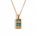 18K gold plated tarot necklace featuring The Sun pendant with colorful gemstones - Gold - Sunburst