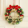 Ghirlanda natalizia luminosa 40cm con fiocchi rossi, campane d'oro e LED su porta bianca - Stile Campana da 40CM