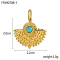 Bohemian gold fan-shaped stainless steel pendant with round turquoise gemstone - FP29070B-1 Turquoise Style