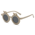 Cute beige round children's sunglasses featuring cartoon rabbit ears and dark lenses - Coffee Frame Gray Lens