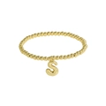 18k gold plated beaded elastic bracelet featuring a polished letter S charm pendant - S