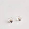 Minimalist S925 silver cherry blossom stud earrings with matte finish and gold accents - EH0591/Silver Matte Sakura Stud