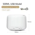 500ML USB Ultrasonic Humidifier with Warm LED Light and Minimalist White Cylinder Design - 500ML USB (No Adapter) Warm Light (Standard) / USB Powered