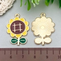 Golden sunflower alloy charm with yellow petals and green leaves, 2.5cm height size - Sunflower (21834)