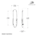 Detailansicht der S925 Sterling Silber Sicherheitsnadel Ohrringe mit Maßen und Gewicht - 925 Silber Weißgold beschichtet