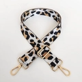 Adjustable leopard print bag strap with golden metal hooks for women's handbags - White Khaki