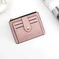 Pink faux leather multi-slot card holder with snap fastener and zipper pocket - Pink
