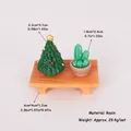 Miniature resin Christmas tree and cactus plant set on a wooden base ornament - Style 1 Christmas Table Set (3-Piece)