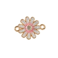 Pink and white enamel flower connector with glitter finish and center gemstone - Small White Flower