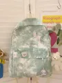 Zaino in tela tie-dye verde e bianco con toppa a forma di orso e ciondolo in peluche - Senza Ciondolo / Verde