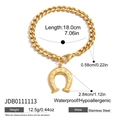 Gold stainless steel horseshoe link bracelet with rhinestones, 18cm waterproof jewelry - Bracelet (JDB0111113)
