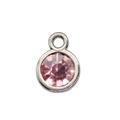 Silver-plated round charm featuring a faceted pink rhinestone and a top ring loop - Pink