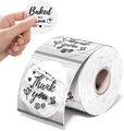 Transparent round adhesive labels roll featuring Baked With Love and Thank you patterns - 2*2 Inch Round-500pcs (Roll)-Thank You / Clear
