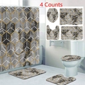 Modern grey marble shower curtain set with gold geometric lines and non-slip rugs - 3-Piece Bath Mat Set / Grey Gold Geometric Marble(24-2)