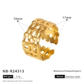 Detailed specs of a 10mm wide gold woven mesh stainless steel open ring with 17mm diameter - Hollow Woven Texture Style (NB-R24313)