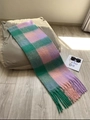 Thick checkered scarf in mint green and purple mohair style with long tassels - AC Plaid Green Pink