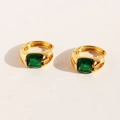Elegant gold circular earrings featuring rectangular emerald green zircon stones - Green