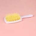Square mesh hair brush with white handle and yellow bristles for scalp massage - White Handle + Yellow