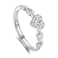 S925 silver adjustable chain ring featuring a heart-shaped diamond centerpiece - FDJZ-313-Women's