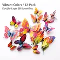 Set of 12 colorful 3D double-layer butterfly wall stickers for home decoration - Magnetic with Adhesive / Colorful Double Layer 12PCS
