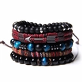 Bohemian natural stone bead bracelet set with cross charm and colorful woven layers - Royal Blue Tiger Arrow