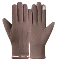 Gants d'hiver thermiques marron café avec bouts tactiles et poignets élastiques - Étiquette Rayée Étoile Homme - Poil de Lapin Café