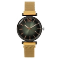 Women's fashion quartz watch with gradient green dial and golden magnetic mesh strap - Gold