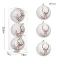 Lot de 3 boules de Noël blanches avec motifs de cerf vintage et branches de pin - Boule en Mousse à Tête de Renne/3 Pièces