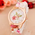 Geneva floral silicone watch in rose gold with red hibiscus print for women - 2# Red Hibiscus