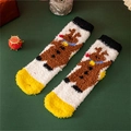 Winter plush Christmas socks featuring brown reindeer embroidery on soft white coral fleece - One Size / Elk