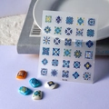 Adesivo per unghie bohémien TS-116 con motivi a piastrelle retrò blu e gialle - Stile a Motivo di Piastrelle Stile Azulejo (TS-116)