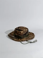 Macro detail of jungle camouflage boonie hat with tactical webbing and adjustable cord - One Size / Jungle Camo III
