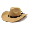 Classic camel wool felt jazz fedora with wide brim and silver star studded black band - M(56-58cm) / Camel
