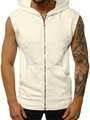 Detail of men's sleeveless hooded vest in cream white with front zipper and pocket - M / Tops / White