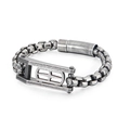 Retro industrial stainless steel chain bracelet with EB logo and magnetic clasp - Antique Silver (KB133019-KFC)