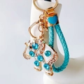 Cartoon elephant keychain with rhinestones, gold plating and blue crystals for handbags - Blue with Heart Lanyard