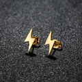 Minimalist gold lightning bolt stud earrings with polished metallic finish on dark base - 106 Lightning / Gold